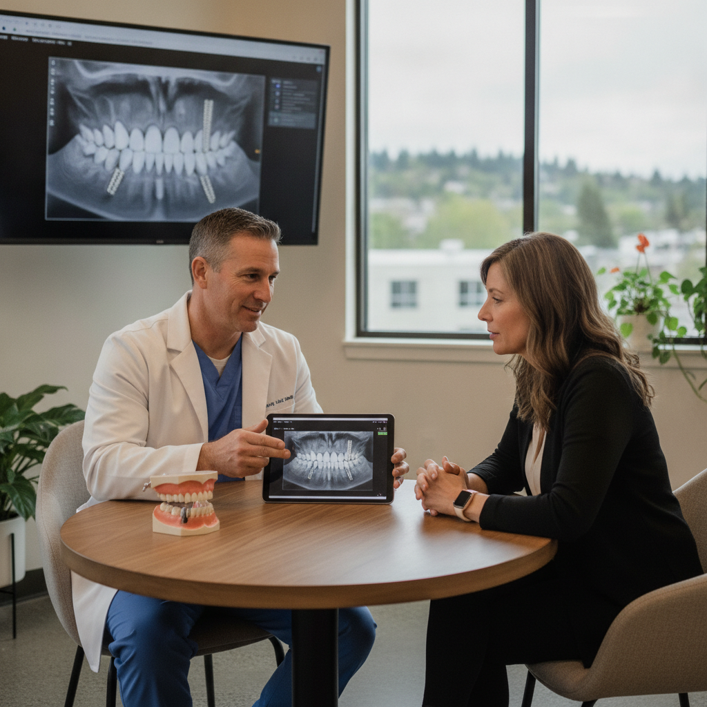 Patient consultation at a dental office in Portland with advanced dental technology.