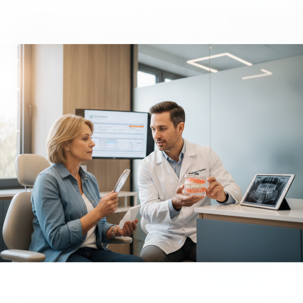 Dentist consulting with a patient about dental implant options