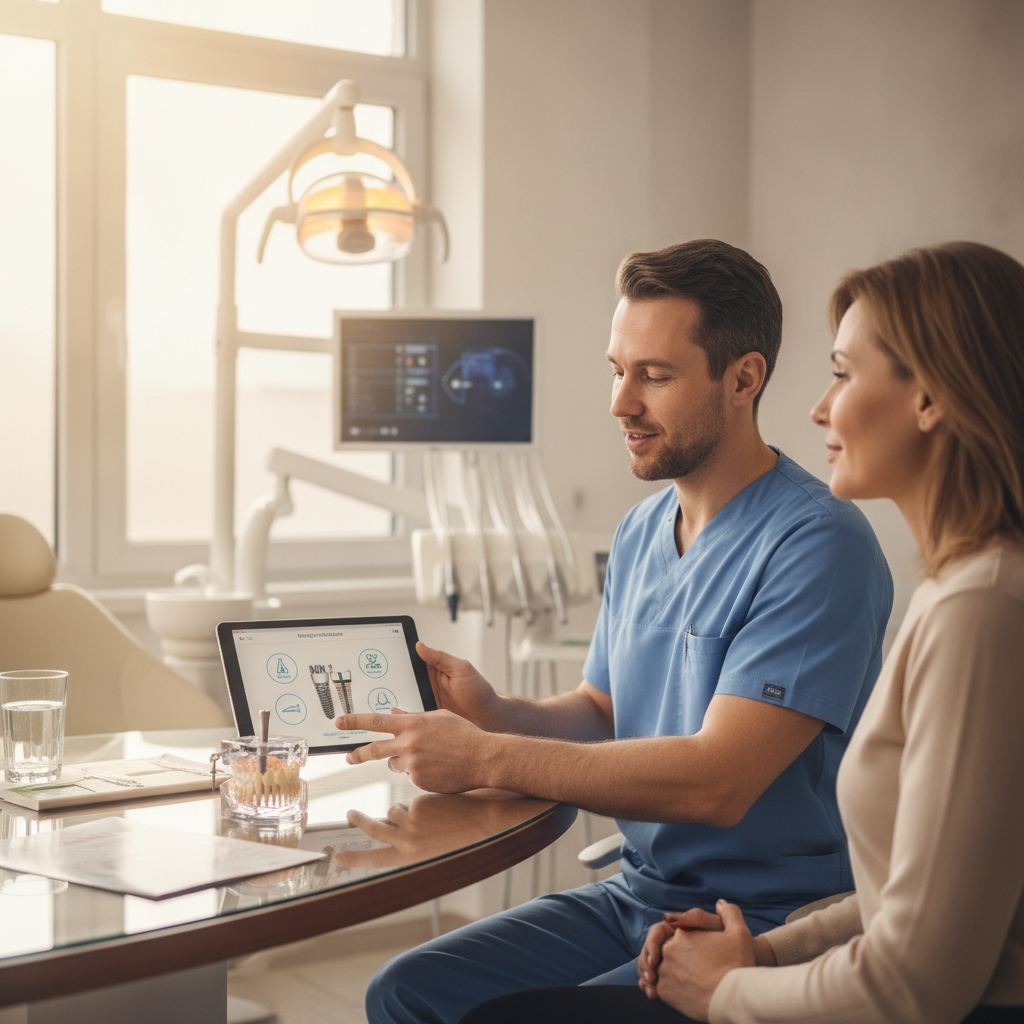 Patient discussing sedation options with a dentist in a dental office.