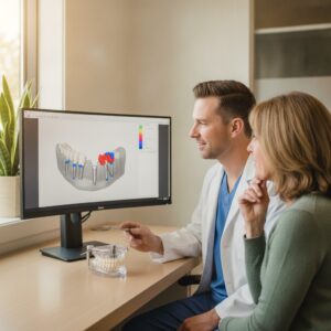Dental consultation for implant planning at a modern dental office